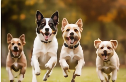 Group of small dogs running together