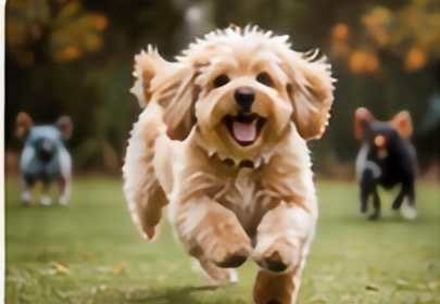 Small dog running on grass