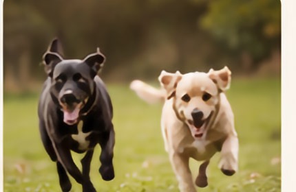 Two dogs running outdoors